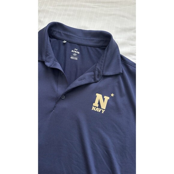 Under Armour Navy Midshipmen Polo Shirt XL Striped Game Day - Picture 2 of 4